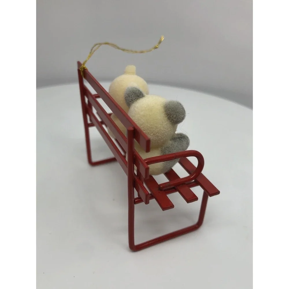 Vintage Russ Berrie & Co Red Metal Bench with 2 Bears Christmas‎ Ornament